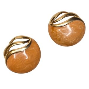 Vintage Monet Earrings Stamped Retro Orange Lucite & Gold Metal Fashion Jewerly